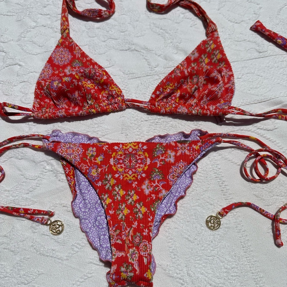 Luli Fama Red Floral  Halter Bikini